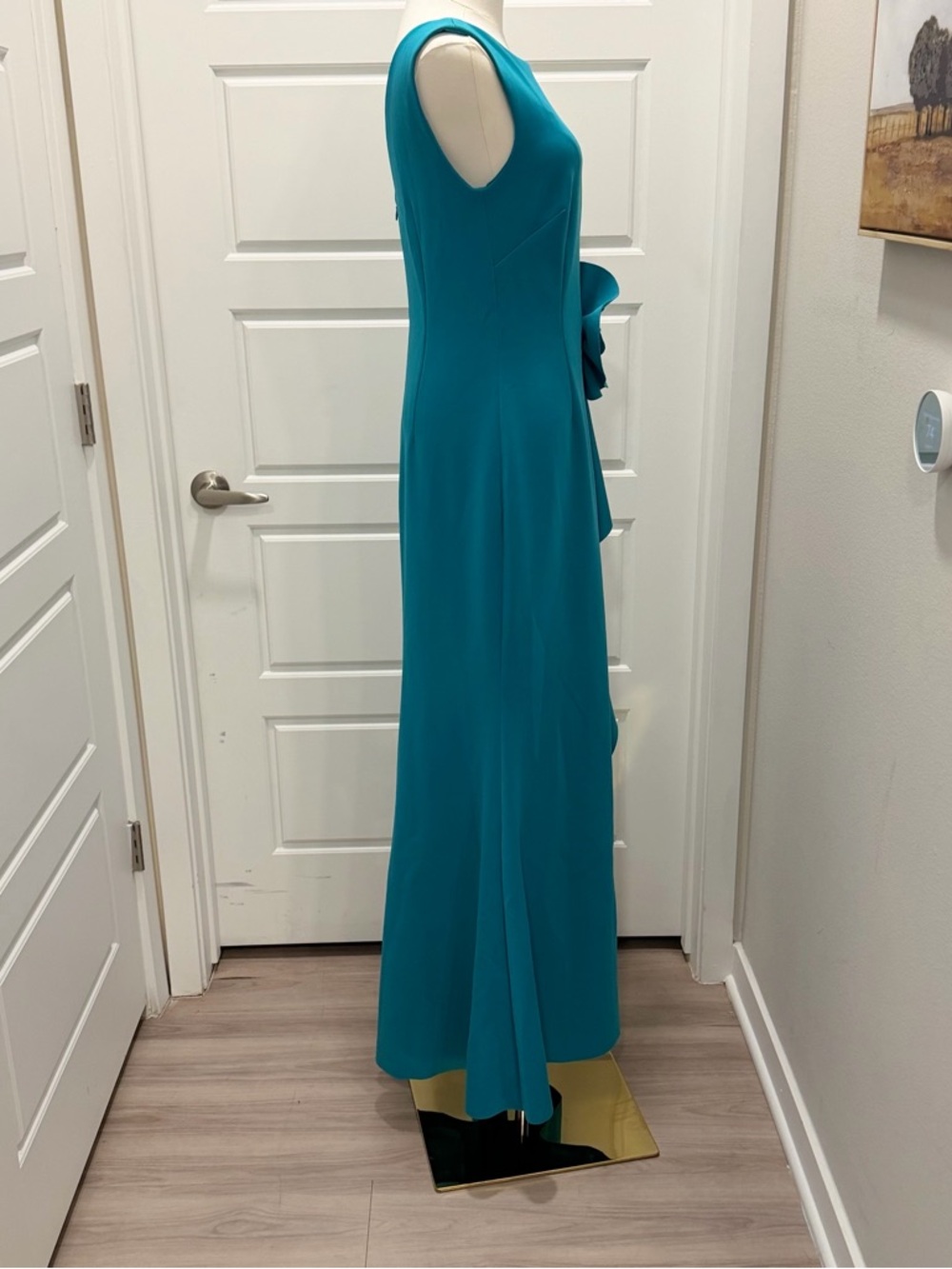Jessica Howard Teal Sleeveless Maxi Gown with Side Ruffle Flower - Picture 3 of 10